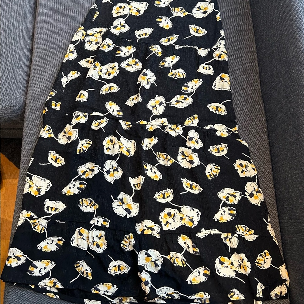 ba&sh Black Skirt with White and Yellow Floral Design